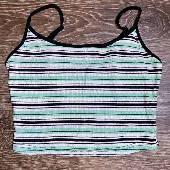 New Small Y2K Mint Green Retro Vintage Striped Cami Crop Tank Ribbed sleeveless - Picture 2 of 6